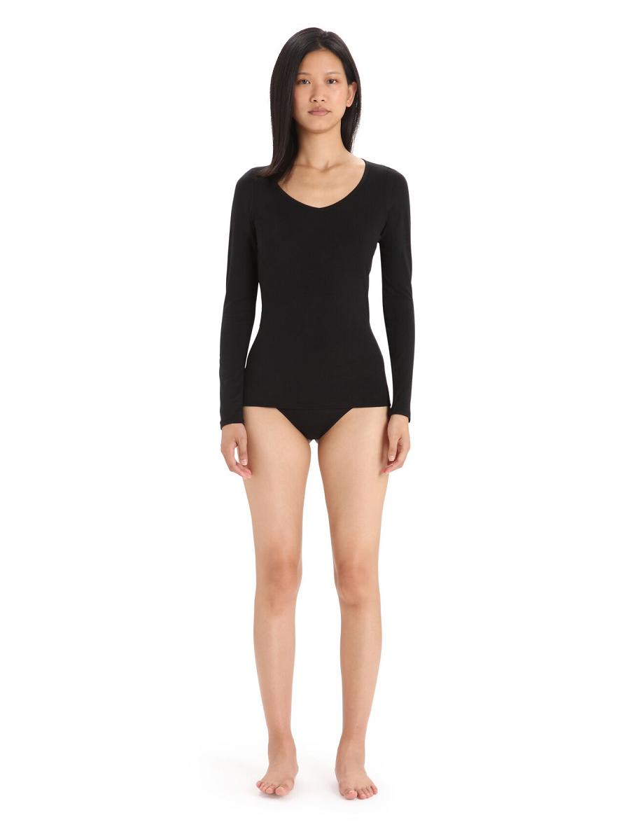 Women's Icebreaker Merino Siren Long Sleeve Sweetheart Top Underwear Black | CA 1256ILHS